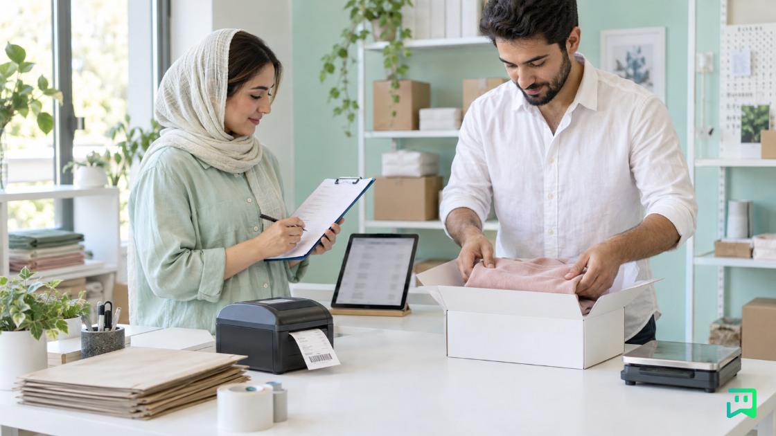 بررسی اطلاعات سفارش و آمادهسازی بسته در یک فروشگاه کوچک